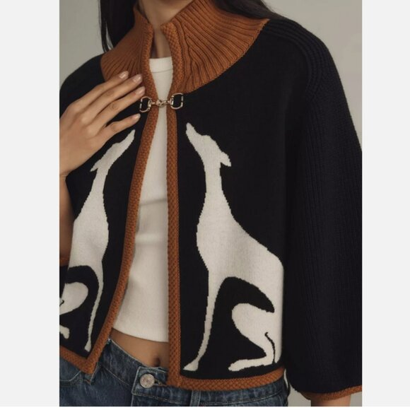 Anthropologie Maeve Dog Knit Cape Cardigan Sweater Greyhound Dogs Shrug 2X NWT - Picture 2 of 9